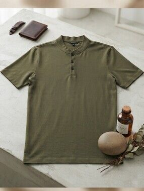 Mercer + Mettle Olive Green Short Sleeve Henley Shirt Sz XL